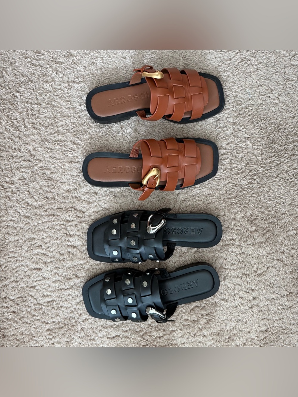 Two (2) Aerosoles Black/Brown Leather Fisherman Slide Sandals